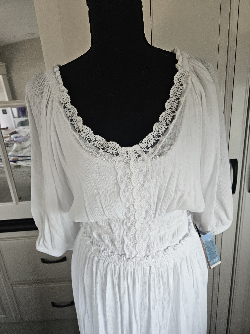 Scully White Boho Western Maxi Dress with Lace Trim - Size XXL